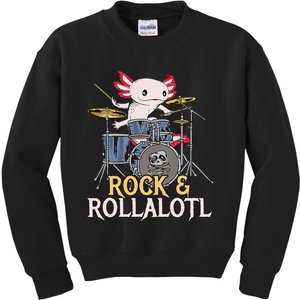 Funny Axolotl Playing Drums Rock Drummer Band Musician Kids Sweatshirt