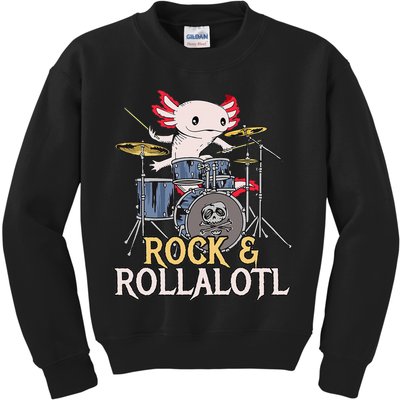 Funny Axolotl Playing Drums Rock Drummer Band Musician Kids Sweatshirt