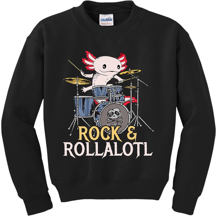 Funny Axolotl Playing Drums Rock Drummer Band Musician Kids Sweatshirt