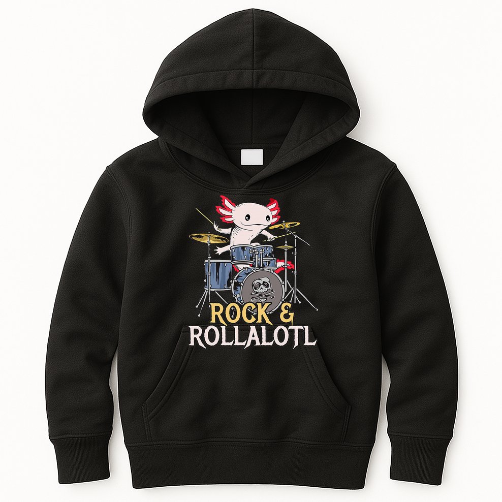 Funny Axolotl Playing Drums Rock Drummer Band Musician Kids Hoodie