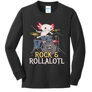 Funny Axolotl Playing Drums Rock Drummer Band Musician Kids Long Sleeve Shirt