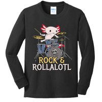 Funny Axolotl Playing Drums Rock Drummer Band Musician Kids Long Sleeve Shirt