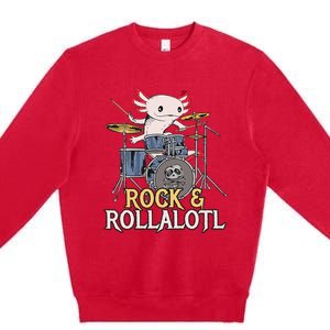 Funny Axolotl Playing Drums Rock Drummer Band Musician Premium Crewneck Sweatshirt