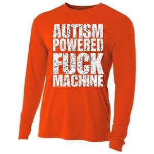 Funny Autism Powered Fck Machine Autism Quote RizzEm Gift Cooling Performance Long Sleeve Crew