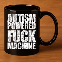 Funny Autism Powered Fck Machine Autism Quote RizzEm Gift 11oz C Handle Ceramic Mug