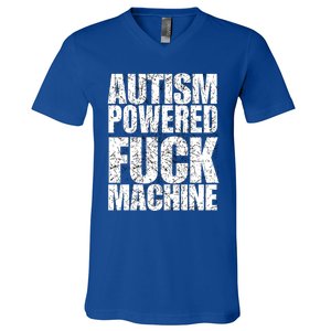 Funny Autism Powered Fck Machine Autism Quote RizzEm Gift V-Neck T-Shirt