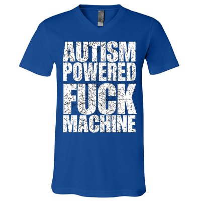 Funny Autism Powered Fck Machine Autism Quote RizzEm Gift V-Neck T-Shirt