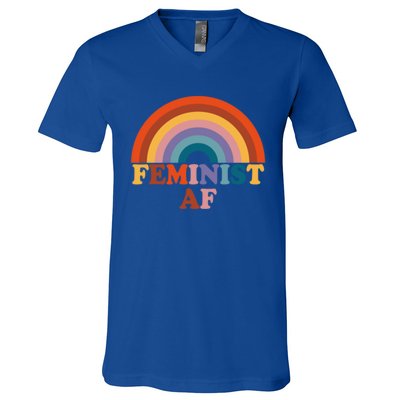 Feminist Af Pocket Vintage Rainbow Empowert Feminism Meaningful Gift V-Neck T-Shirt