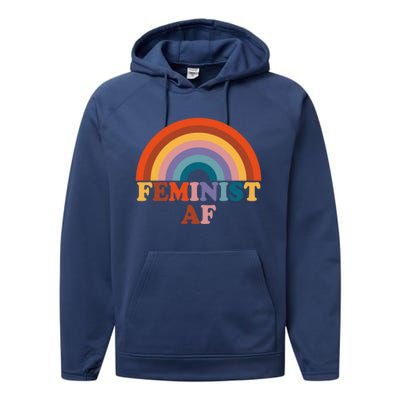 Feminist Af Pocket Vintage Rainbow Empowert Feminism Meaningful Gift Performance Fleece Hoodie