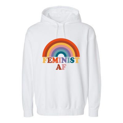 Feminist Af Pocket Vintage Rainbow Empowert Feminism Meaningful Gift Garment-Dyed Fleece Hoodie