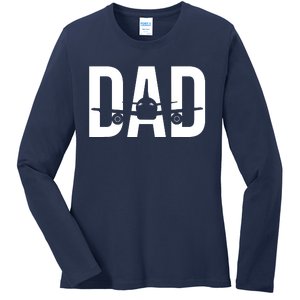 Funny Airplane Pilot Dad Aviation Lover Gift Dad Pilot Ladies Long Sleeve Shirt