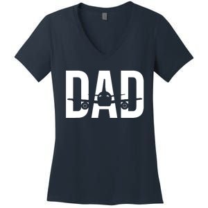 Funny Airplane Pilot Dad Aviation Lover Gift Dad Pilot Women's V-Neck T-Shirt