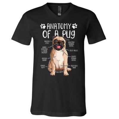 Funny Anatomy Pug Dog Pug Lover V-Neck T-Shirt