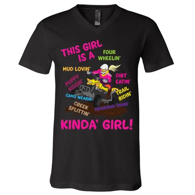 Funny ATV Quad Biking Saying ATV Girl Four Wheeler Girls V-Neck T-Shirt