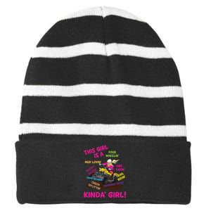 Funny ATV Quad Biking Saying ATV Girl Four Wheeler Girls Striped Beanie with Solid Band