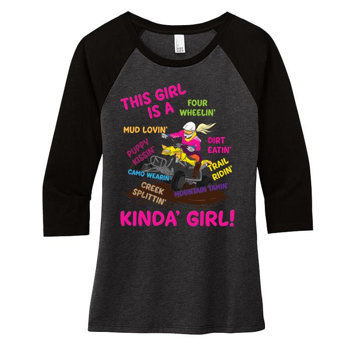 Funny ATV Quad Biking Saying ATV Girl Four Wheeler Girls Women's Tri-Blend 3/4-Sleeve Raglan Shirt