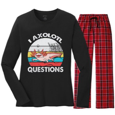 Funny Axolotl Questions Vintage Axolotl Gift Women's Long Sleeve Flannel Pajama Set 