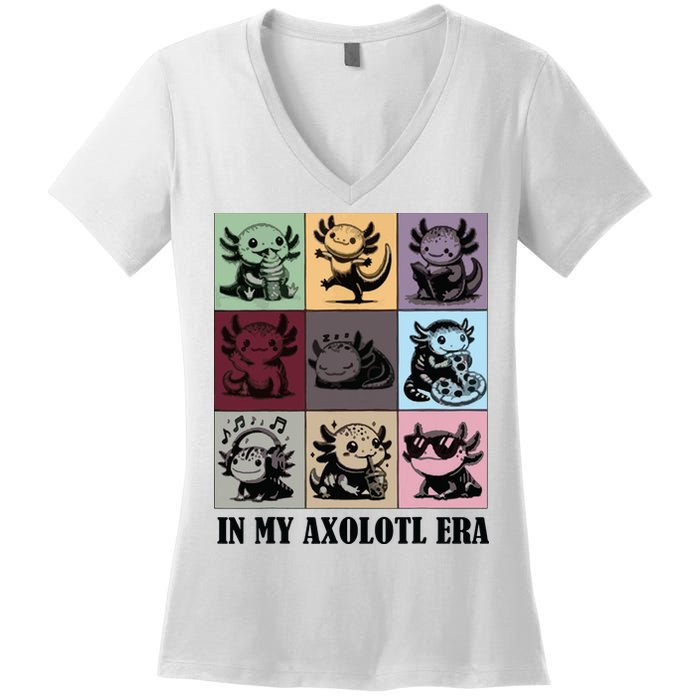 Funny Axolotl Quote In My Axolotl Era Graphic Cool Axolotl Women's V-Neck T-Shirt
