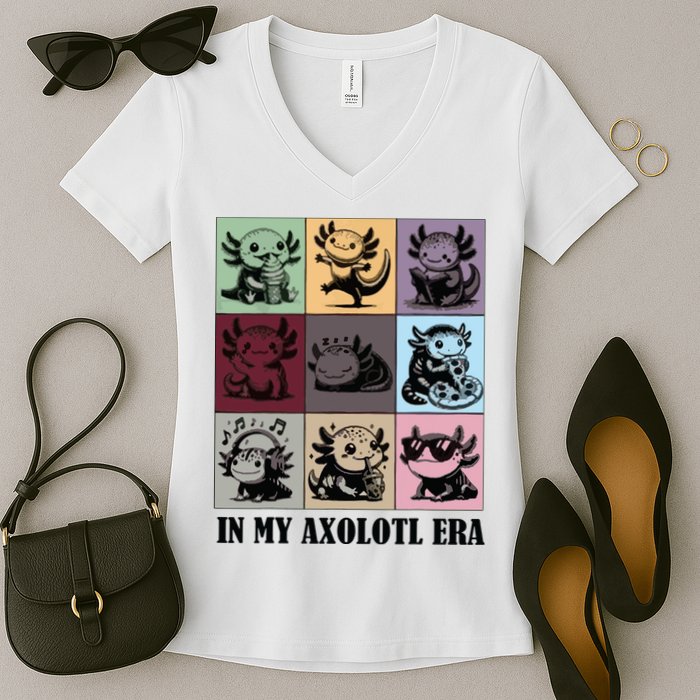 Funny Axolotl Quote In My Axolotl Era Graphic Cool Axolotl Women's V-Neck T-Shirt