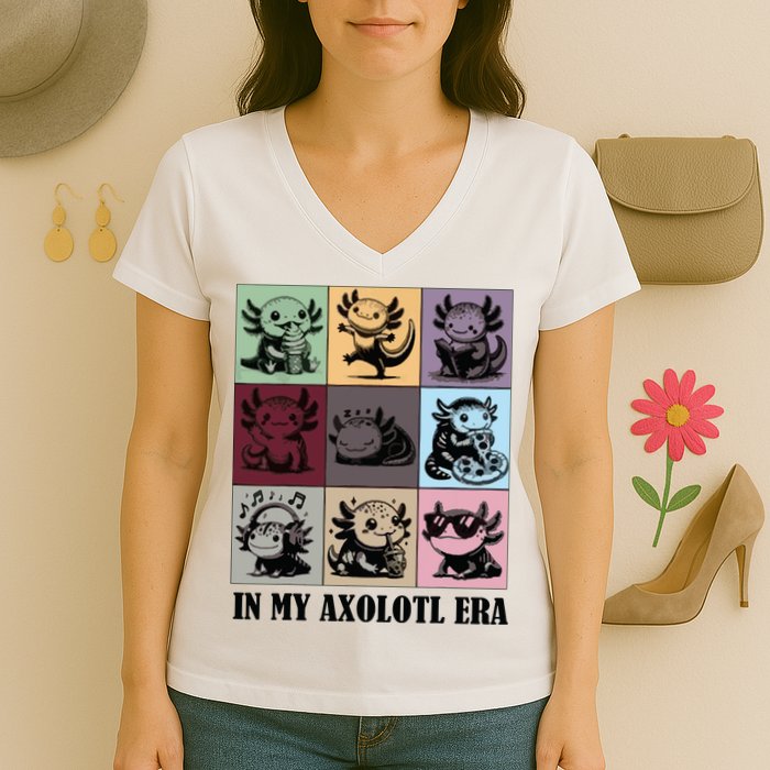 Funny Axolotl Quote In My Axolotl Era Graphic Cool Axolotl Women's V-Neck T-Shirt