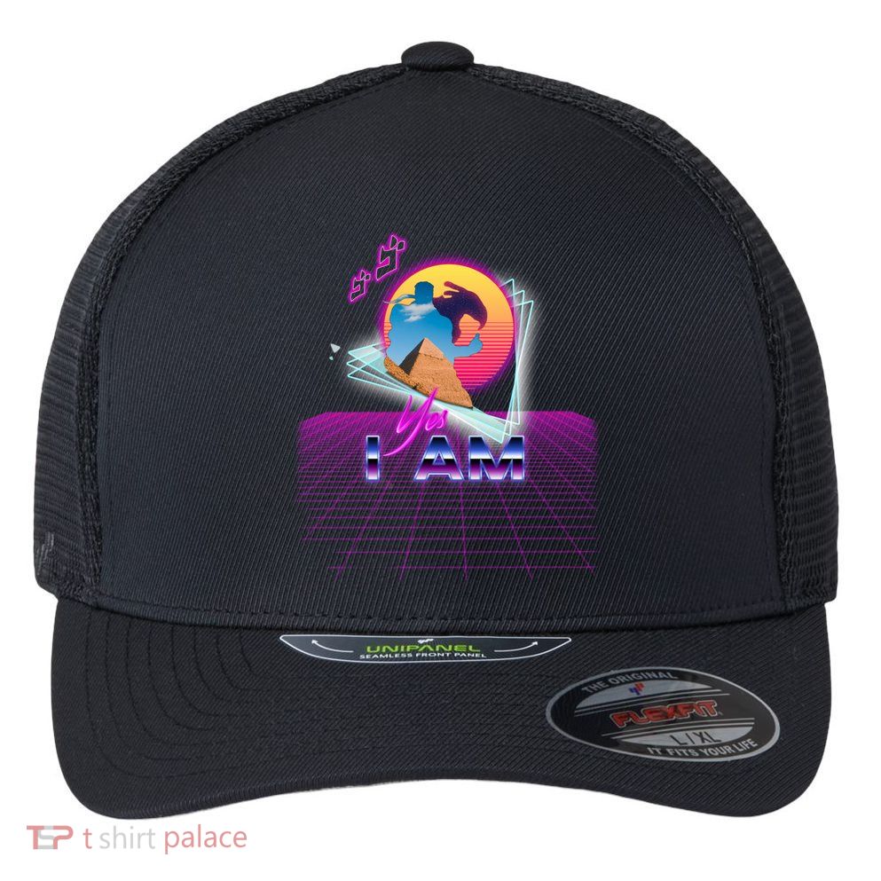 Funny Aesthetic Retro Vaporwave Synthwave Avdol Yes I Am Meme Quote Flexfit Unipanel Trucker Cap