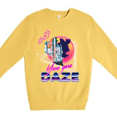 Funny Aesthetic Retro Vaporwave Synthwave Yare Yare Daze Meme Quote Premium Crewneck Sweatshirt