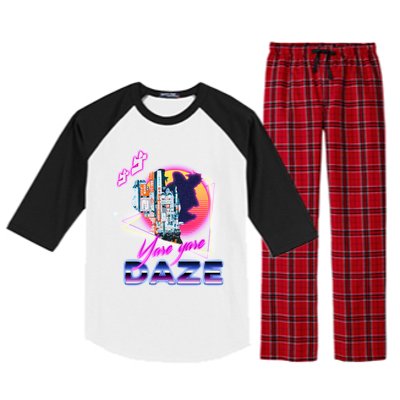 Funny Aesthetic Retro Vaporwave Synthwave Yare Yare Daze Meme Quote Raglan Sleeve Pajama Set