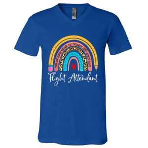 Flight Attendant Rainbow Leopard Travel And Tourism Gift V-Neck T-Shirt