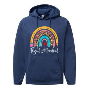 Flight Attendant Rainbow Leopard Travel And Tourism Gift Performance Fleece Hoodie