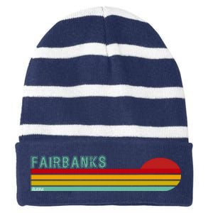 Fairbanks Alaska Retro Sunset Striped Beanie with Solid Band