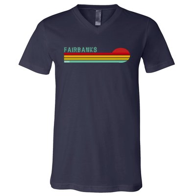 Fairbanks Alaska Retro Sunset V-Neck T-Shirt