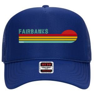 Fairbanks Alaska Retro Sunset High Crown Mesh Back Trucker Hat