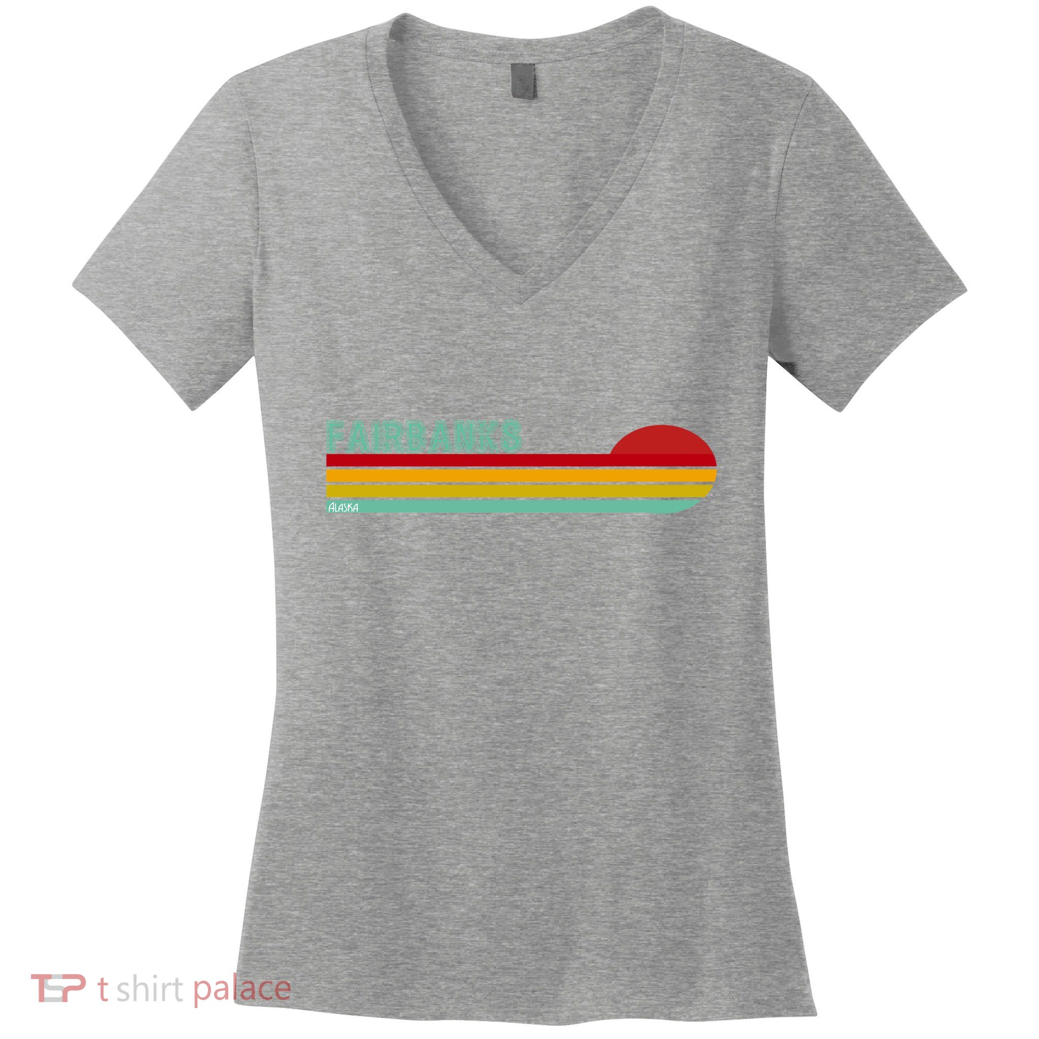 Fairbanks Alaska Retro Sunset Women's V-Neck T-Shirt