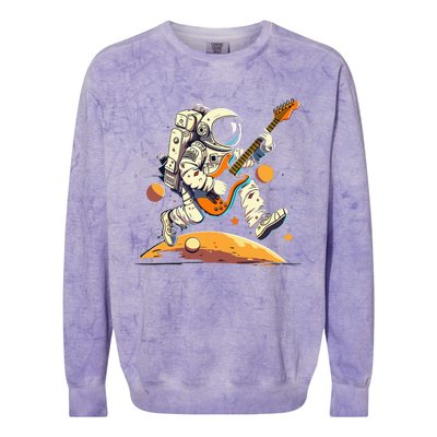 Funny Astronaut Run With Guitar On The Moon Colorblast Crewneck Sweatshirt