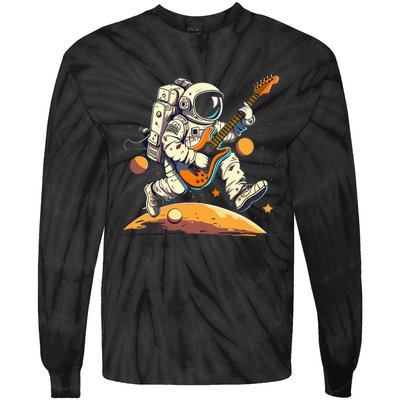 Funny Astronaut Run With Guitar On The Moon Tie-Dye Long Sleeve Shirt