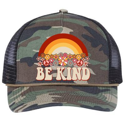 Flowers And Rainbow Unity Day Orange Be Kind Anti Bullying Retro Rope Trucker Hat Cap