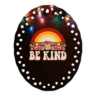 Flowers And Rainbow Unity Day Orange Be Kind Anti Bullying Ceramic Oval Ornament