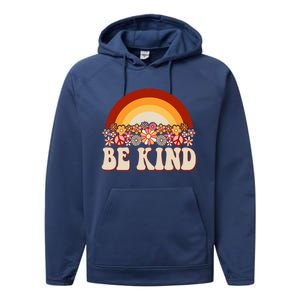 Flowers And Rainbow Unity Day Orange Be Kind Anti Bullying Performance Fleece Hoodie