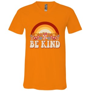 Flowers And Rainbow Unity Day Orange Be Kind Anti Bullying V-Neck T-Shirt