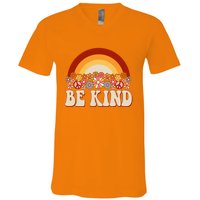 Flowers And Rainbow Unity Day Orange Be Kind Anti Bullying V-Neck T-Shirt