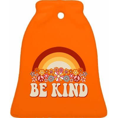 Flowers And Rainbow Unity Day Orange Be Kind Anti Bullying Ceramic Bell Ornament