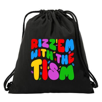 Funny Autistic Rizz RizzEm With The Tism Meme Autism Groovy Cool Gift Drawstring Bag