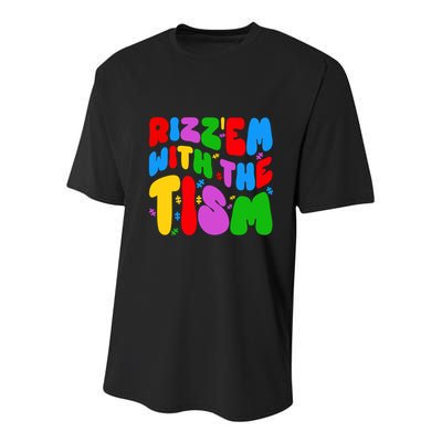 Funny Autistic Rizz RizzEm With The Tism Meme Autism Groovy Cool Gift Youth Performance Sprint T-Shirt