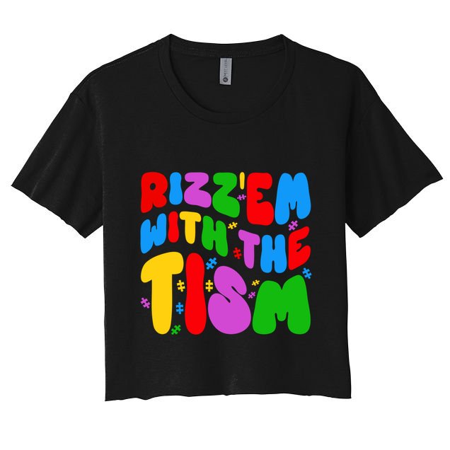 Funny Autistic Rizz RizzEm With The Tism Meme Autism Groovy Cool Gift Crop Top