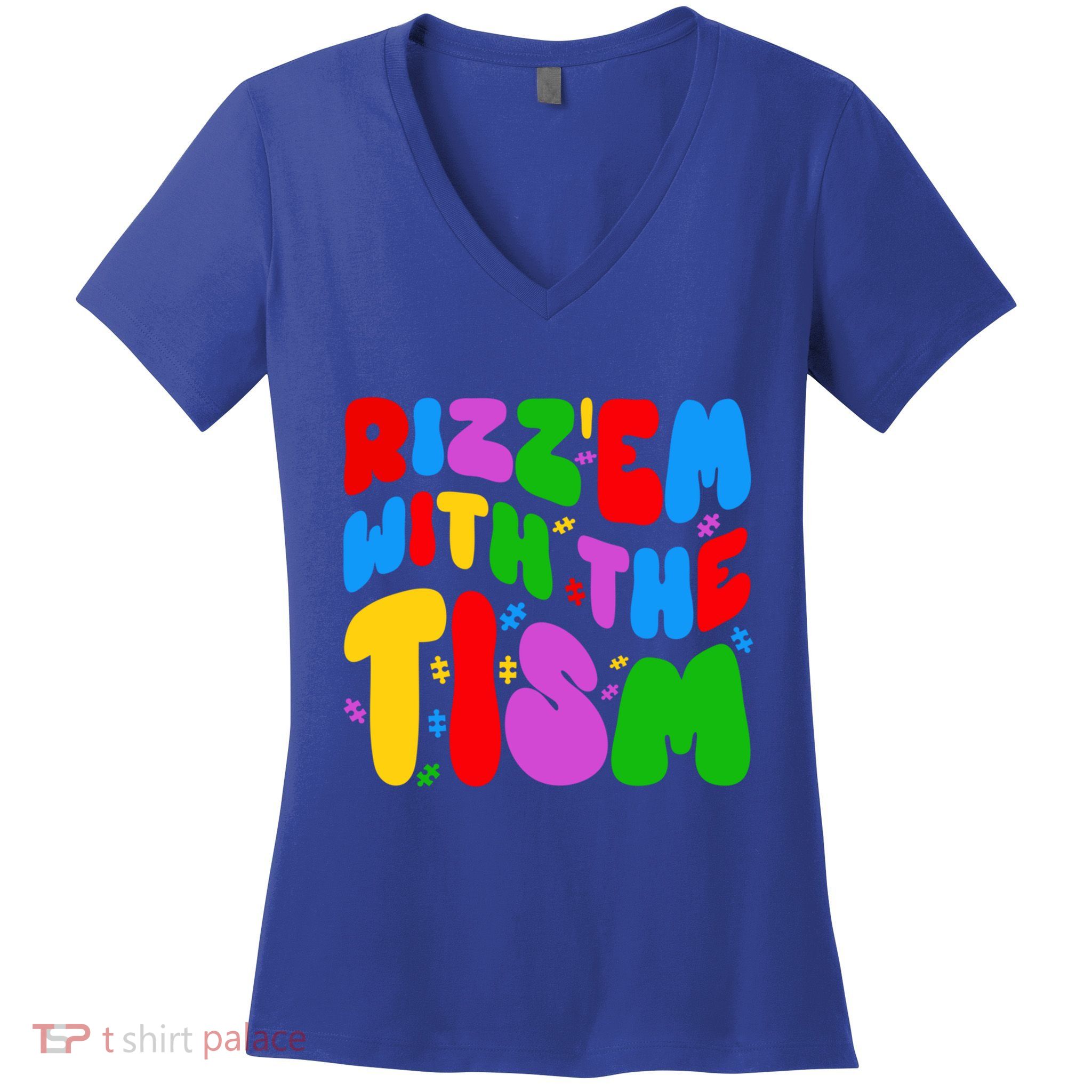 Funny Autistic Rizz RizzEm With The Tism Meme Autism Groovy Cool Gift Women's V-Neck T-Shirt