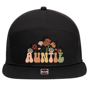 Floral Auntie Retro Groovy Auntie New Auntie Mothers Day Gift 7 Panel Mesh Trucker Snapback Hat