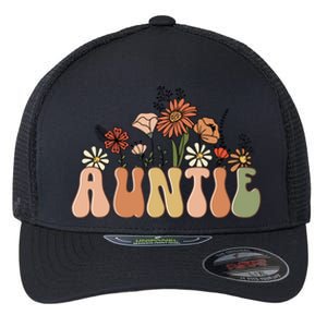 Floral Auntie Retro Groovy Auntie New Auntie Mothers Day Gift Flexfit Unipanel Trucker Cap