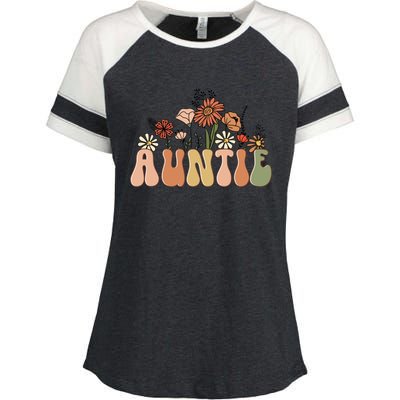 Floral Auntie Retro Groovy Auntie New Auntie Mothers Day Gift Enza Ladies Jersey Colorblock Tee