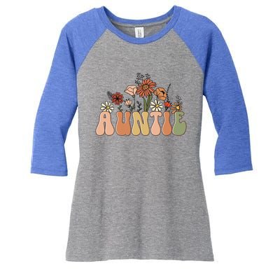 Floral Auntie Retro Groovy Auntie New Auntie Mothers Day Gift Women's Tri-Blend 3/4-Sleeve Raglan Shirt