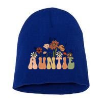 Floral Auntie Retro Groovy Auntie New Auntie Mothers Day Gift Short Acrylic Beanie